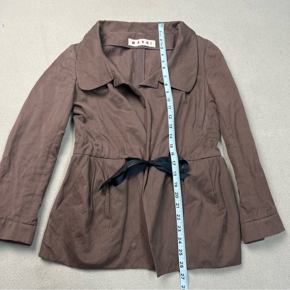Marni jacket Womens 40 Size 4 Brown Tie Front Blazer Cotton Metallic Italy - Picture 2 of 10